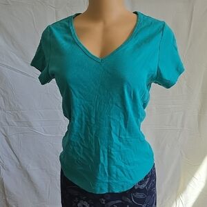 Lilly Pulitzer Teal V-Neck Short Sleeve Top
